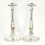 Pair of large silver candlesticks with lancet leaf decor - фото 2