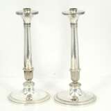Pair of large silver candlesticks with lancet leaf decor - photo 3