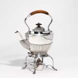 Edward VII silver tea pot with gadrooned walls on rechaud - фото 8