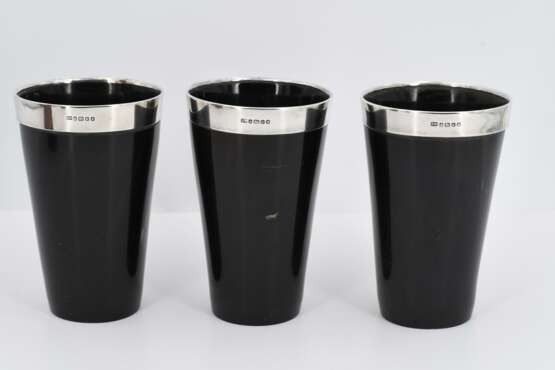 Set of six Victoria horn tumblers with silver mount and glass bottom - фото 4