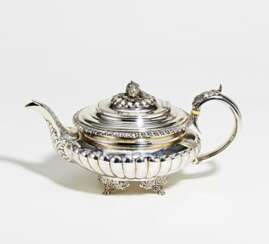 George IV silver tea pot with strawberry knob