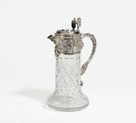 Silver and glass carafe with cupid and grape décor