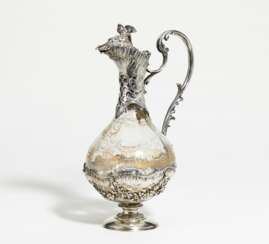 Silver and glass carafe with scallop décor and bird