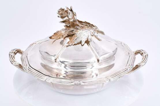 Round lidded silver bowl with artichoke handle - photo 4