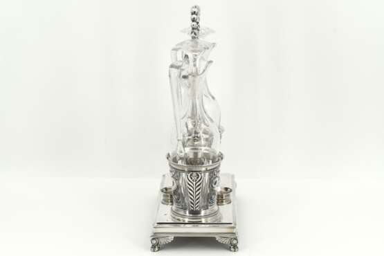 Silver oil and vinegar cruet stand with dolphin décor and lyre - Foto 3