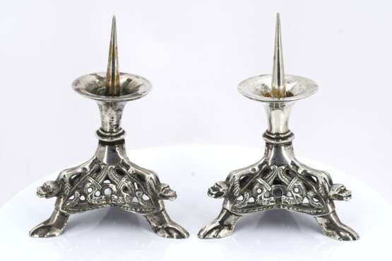 Pair of small romanesque style silver candlesticks - фото 2