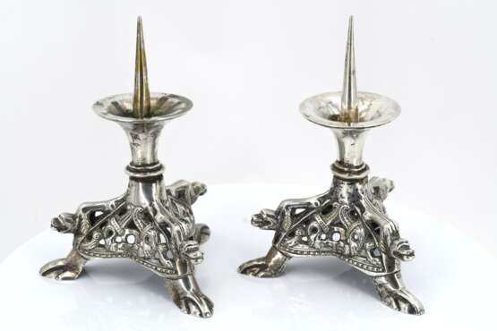 Pair of small romanesque style silver candlesticks - фото 5