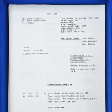 Abschrift Anklageschrift Erich Honecker 1992 - photo 1