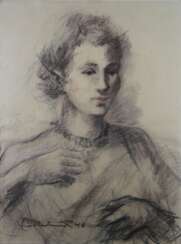 Frauenportrait, Kohlezeichnung, mitte 20. Jahrhundert