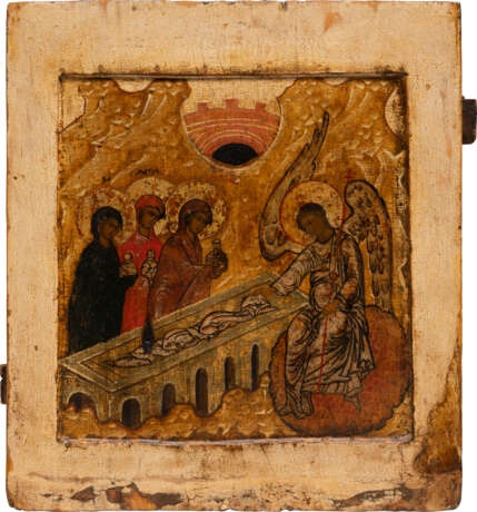 A RARE AND LARGE ICON SHOWING THE HOLY WOMEN AT THE EMPTY SEPULCHRE - Foto 1