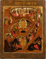A FINELY PAINTED AND MONUMENTAL ICON SHIOWING THE RESURRECTION OF CHRIST AND THE DESCENT INTO HELL