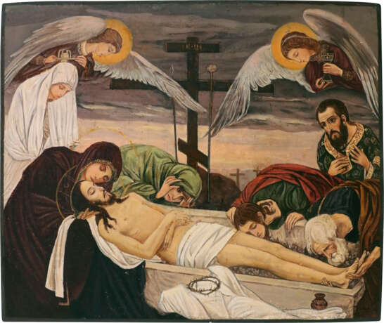 A SIGNED AND DATED ICON SHOWING THE LAMENTATION OF CHRIST - Foto 1