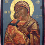 A LARGE ICON SHOWING THE VLADIMIRSKAYA MOTHER OF GOD WITH A SILVER-GILT OKLAD - photo 2