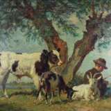 Julius Paul Junghanns, 1876 Wien - 1958 in Düsseldorf, Junge mit Kuh und Ziegen unter Baum - photo 1