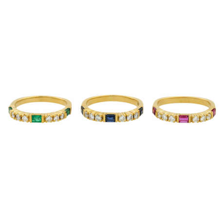 Ringset 3-teilig mit Farbsteinbaguettes und Brillanten - photo 1