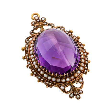 Brosche/Anhänger mit feinem Amethyst und Saatperlen, - photo 4