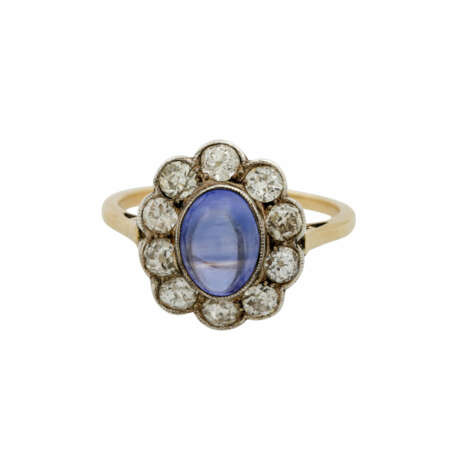 Ring mit Saphircabochon und 10 Altschliffdiamanten zus. ca. 1,2 ct, - photo 2