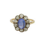 Ring mit Saphircabochon und 10 Altschliffdiamanten zus. ca. 1,2 ct, - фото 2