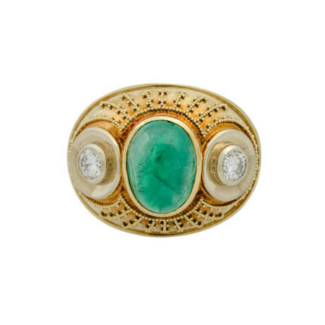 Außergewöhnlicher Ring mit Smaragdcabochon und 2 Brillanten - Foto 2