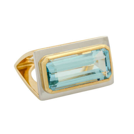 Ring mit Aquamarin ca. 11,5 ct im achteckigem Treppenschliff, - Foto 1