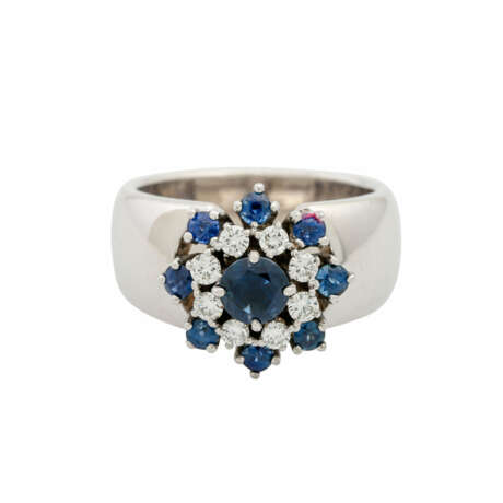 Ring mit 9 Saphiren und 8 Brillanten von zus. ca. 0,4 ct, - photo 2