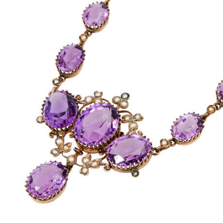 Historismus-Collier mit Amethysten und Saatperlen, - photo 4