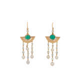Paar Ohrgehänge mit Smaragden und Perlen, - photo 1