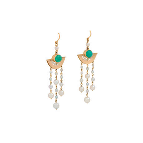 Paar Ohrgehänge mit Smaragden und Perlen, - photo 2