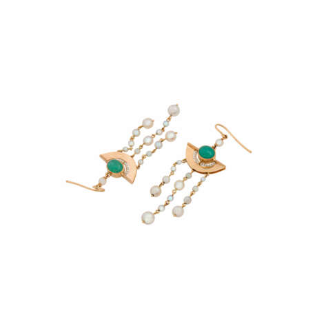 Paar Ohrgehänge mit Smaragden und Perlen, - photo 3