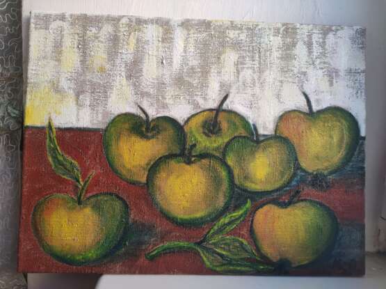 Натюрморт Золотые яблоки холст льняной Peinture à l'huile Impressionnisme Nature morte Ukraine 2021 - photo 1