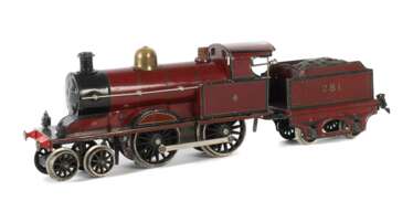 Große Dampflok Märklin, E 1021 MR, BZ 1903-1907, rotbraun HL, Uhrwerkantrieb, v+r, Bremse, 2 Stirnlampen, Stempelmarke, L: 27 cm, m