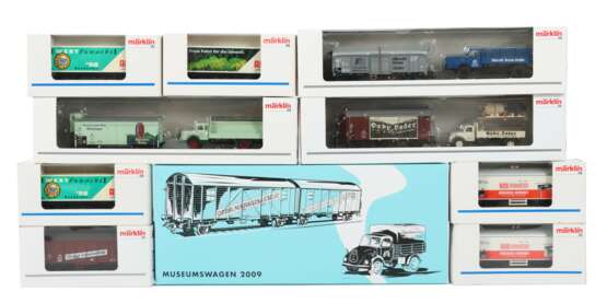 6 Wagen, 4 Museumspackungen Märklin, Spur H0, 6 x Werbe-Güterwagen (Nachbildungen), ca - фото 1