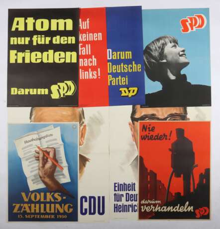 7 politische Plakate Deutschland, 1950er Jahre, Wahlplakate der SPD, CDU und DP sowie der Volkszählung im September 1950, HxB: bis ca - фото 2