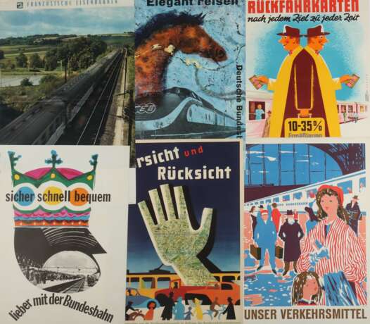 6 Bahn-Plakate Deutschland, 1950er Jahre, variierende Plakate der Bundesbahn und der französischen Eisenbahnen, u - photo 1
