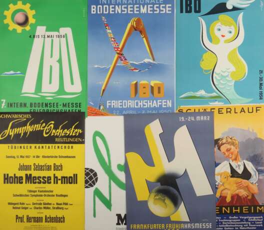8 Plakate Deutschland, 1940er/50er Jahre, variierende Plakate der Frankfurter Frühjahrsmesse, Heidenheimer Schäferlauf, Schwäbisches Symphonie-Orchester und IBO (Internationale Bodenseemesse), u - photo 1