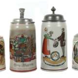 4 Bierkrüge Höhr-Grenzhausen, Westerwälder Feinsteinzeug mit Salzglasur, 1 x Bierkrug mit Motiv von Franz Ringer, Abschiedsszene, sign - Foto 1