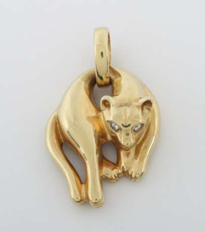 Pantheranhänger neuzeitlich, Gelbgold 585, Panther mit 2 Diamanten als Augen (zus - Foto 1