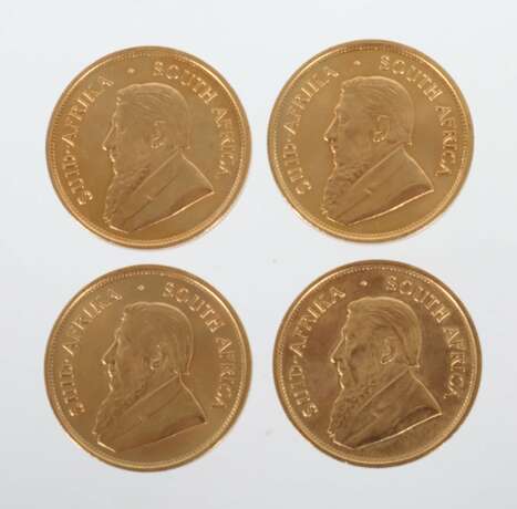 4 Krügerrand-Goldmünzen (1 oz) Südafrika, 1973, Gold 916, ca - фото 1