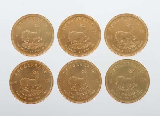 6 Krügerrand-Goldmünzen (1 oz) Südafrika, 1973, Gold 916, ca - фото 2