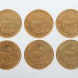 6 Krügerrand-Goldmünzen (1 oz) Südafrika, 1973, Gold 916, ca - фото 2