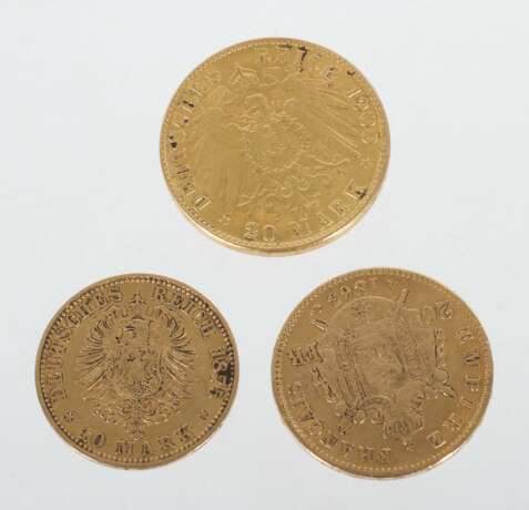 3 Goldmünzen 20 Mark, Deutsches Reich, 1900, Gold 900, ca - photo 2