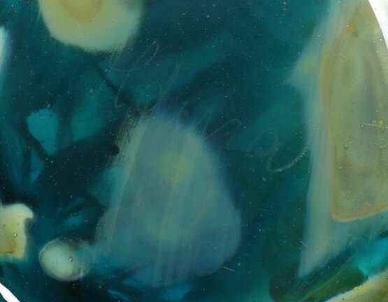 Vase Mdina, Italien, Malta, 1960er Jahre, farbloses Glas, blau unterfangen, Streifendekor mit gelber Äderung, Boden mit Ritzsignatur, H: 14 cm - Foto 3