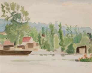 Heckel, Erich 1883 Döbeln/Sachsen - 1970 Rudolfzell. Häuser am Fluss. 1943