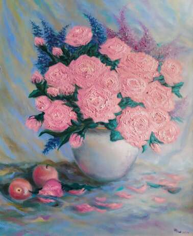 Design Painting “Charm of roses”, Canvas on the subframe, Oil paint, Impressionist, Still life, Russia, 2021 - photo 1