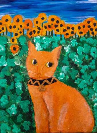 Ginger Cat Canvas on the subframe Painting with acrylic Contemporary art Animalistic Russia 2021 - photo 1