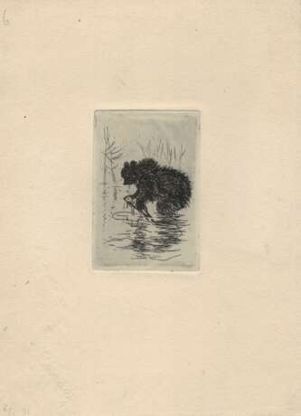 Эвенбах, Е.К. Медведь-рыболов. 1960-е. Бумага, офорт. 20,7х15,3 см. - фото 1