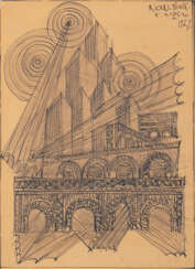Fortunato Depero &quot;Grattacieli e subways&quot; 1929 Bleistift und Tusche auf Papier cm 26,5x19 Signiert und datiert &quot;