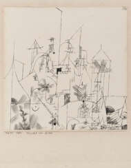 Paul Klee &quot;Kirche im Bau&quot; 1914 Tusche auf Papier auf Karton aufgezogen cm 16,5x16,5 Rechts oben signiert,