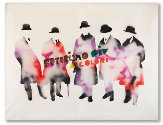 Mario Schifano "Futurismo rivisitato a colori" 1976
enamel and spray on canvas
cm 130x170
Signed on - Foto 1