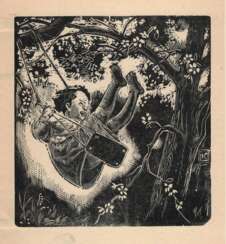 Kulchitskaya, E.L. Sur la balançoire. 1910e. Gravure sur bois sur papier. 17,3x16cm.